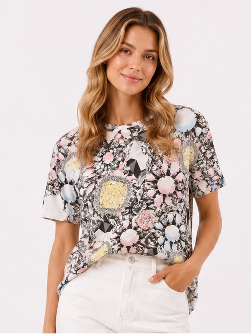 $250 JADED London Jewelry Abstract Pastel Printed Tee T-shirt New Revolve